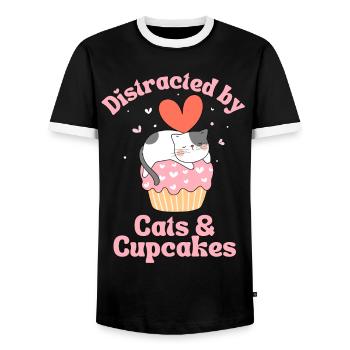 Katze Cupcake kawaii Cupcake und Katzen Liebhaber - Männer Kontrast-T-Shirt - Schwarz/Weiß - Vorne - AI Model Female 172 light (172cm) & AI Model Male 178 light (178cm)