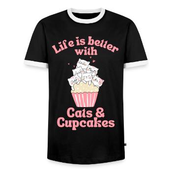 Katze Cupcake kawaii Cupcake und Katzen Liebhaber - Männer Kontrast-T-Shirt - Schwarz/Weiß - Vorne - AI Model Female 172 light (172cm) & AI Model Male 178 light (178cm)