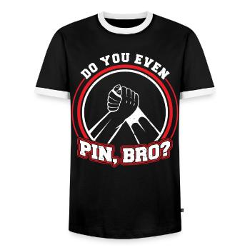 Do You Even Pin, Bro - Arm Wrestling - Men's Ringer Shirt - black/white - Front - AI Model Female 172 light (172cm) & AI Model Male 178 light (178cm)