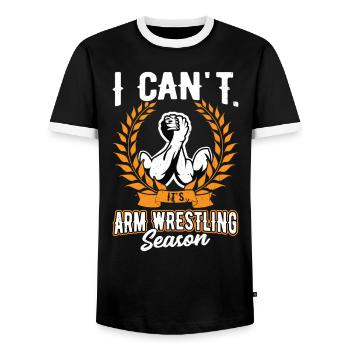 C’est la saison du bras de fer - T-shirt contrasté Homme - noir/blanc - Devant - AI Model Female 172 light (172cm) & AI Model Male 178 light (178cm)