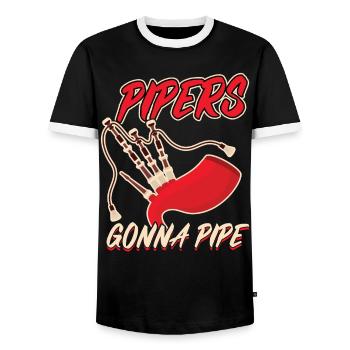 Pipers Gonna Pipe - Bagpiper - Men's Ringer Shirt - black/white - Front - AI Model Female 172 light (172cm) & AI Model Male 178 light (178cm)
