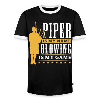 Piper Is My Name - Blowing Is My Game - Bagpiper - T-shirt contrasté Homme - noir/blanc - Devant - AI Model Female 172 light (172cm) & AI Model Male 178 light (178cm)