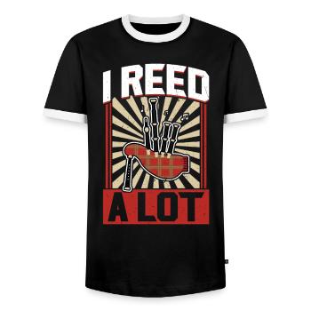 I Reed A Lot - Bagpiper - Men's Ringer Shirt - black/white - Front - AI Model Female 172 light (172cm) & AI Model Male 178 light (178cm)