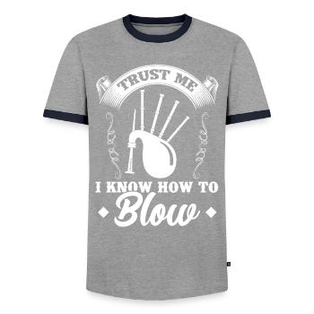 Je sais souffler - Bagpiper - T-shirt contrasté Homme - gris/marine  - Devant - AI Model Female 172 light (172cm) & AI Model Male 178 light (178cm)