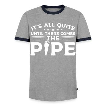 There Comes The Pipe - Cornemuse - T-shirt contrasté Homme - gris/marine  - Devant - AI Model Female 172 light (172cm) & AI Model Male 178 light (178cm)