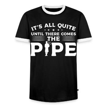 There Comes The Pipe - Bagpiper - Männer Kontrast-T-Shirt - Schwarz/Weiß - Vorne - AI Model Female 172 light (172cm) & AI Model Male 178 light (178cm)