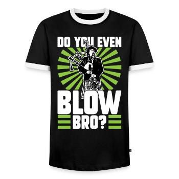 Do You Even Blow Bro - Bagpiper - Men's Ringer Shirt - black/white - Front - AI Model Female 172 light (172cm) & AI Model Male 178 light (178cm)