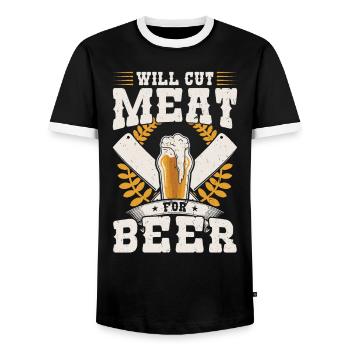 Will Cut Meat For Beer - Men's Ringer Shirt - black/white - Front - AI Model Female 172 light (172cm) & AI Model Male 178 light (178cm)