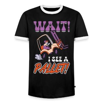 Wait I See A Pallet - Forklift Operator - Men's Ringer Shirt - black/white - Front - AI Model Female 172 light (172cm) & AI Model Male 178 light (178cm)
