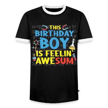 This birthday boy always has a solution - Men's Ringer Shirt - black/white - Front - AI Model Female 172 light (172cm) & AI Model Male 178 light (178cm)