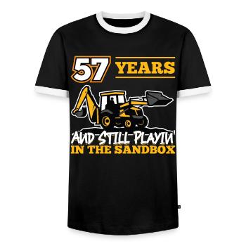 57 Jahre - 57 Jahre Alt - 57. Geburtstag - Bagger - Männer Kontrast-T-Shirt - Schwarz/Weiß - Vorne - AI Model Female 172 light (172cm) & AI Model Male 178 light (178cm)