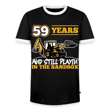 59 Jahre - 59 Jahre Alt - 59. Geburtstag - Bagger - Männer Kontrast-T-Shirt - Schwarz/Weiß - Vorne - AI Model Female 172 light (172cm) & AI Model Male 178 light (178cm)