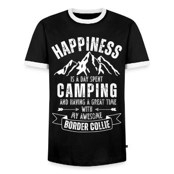 Camping et Border Collie - T-shirt contrasté Homme - noir/blanc - Devant - AI Model Female 172 light (172cm) & AI Model Male 178 light (178cm)