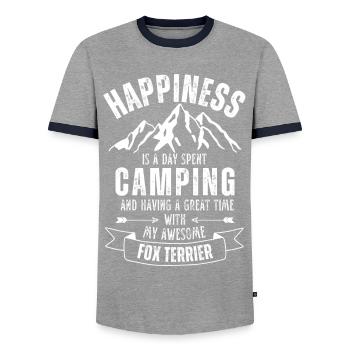 Camping and Fox-Terrier - Men's Ringer Shirt - grey/navy  - Front - AI Model Female 172 light (172cm) & AI Model Male 178 light (178cm)