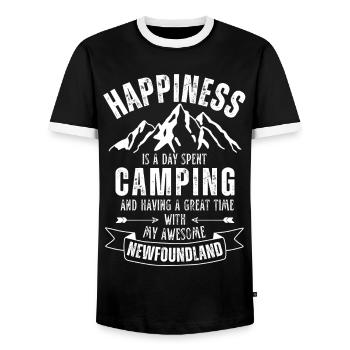 Camping und Neufundländer - Männer Kontrast-T-Shirt - Schwarz/Weiß - Vorne - AI Model Female 172 light (172cm) & AI Model Male 178 light (178cm)