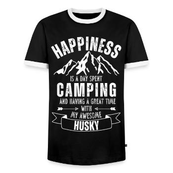 Camping und Husky - Männer Kontrast-T-Shirt - Schwarz/Weiß - Vorne - AI Model Female 172 light (172cm) & AI Model Male 178 light (178cm)
