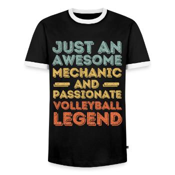 Mechanic Volleyball retro - Men's Ringer Shirt - black/white - Front - AI Model Female 172 light (172cm) & AI Model Male 178 light (178cm)