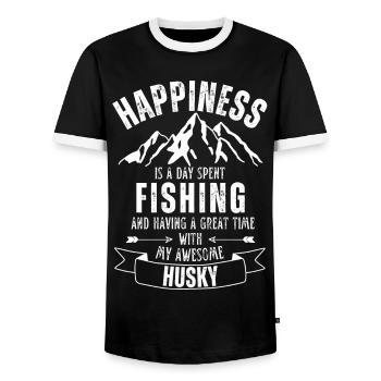 Angeln und Husky - Männer Kontrast-T-Shirt - Schwarz/Weiß - Vorne - AI Model Female 172 light (172cm) & AI Model Male 178 light (178cm)