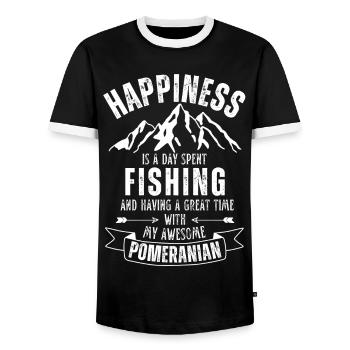 Angeln und Zwergspitz - Männer Kontrast-T-Shirt - Schwarz/Weiß - Vorne - AI Model Female 172 light (172cm) & AI Model Male 178 light (178cm)