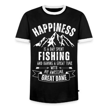 Fishing and Great Dane - Men's Ringer Shirt - black/white - Front - AI Model Female 172 light (172cm) & AI Model Male 178 light (178cm)