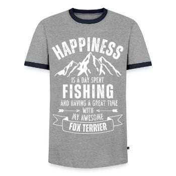 Fishing and Fox Terriers - Men's Ringer Shirt - grey/navy  - Front - AI Model Female 172 light (172cm) & AI Model Male 178 light (178cm)