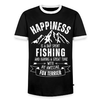 Pêche et fox terriers - T-shirt contrasté Homme - noir/blanc - Devant - AI Model Female 172 light (172cm) & AI Model Male 178 light (178cm)