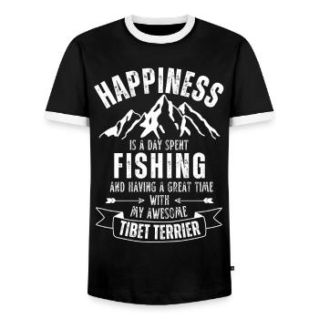 Angeln und Tibet-Terrier - Männer Kontrast-T-Shirt - Schwarz/Weiß - Vorne - AI Model Female 172 light (172cm) & AI Model Male 178 light (178cm)