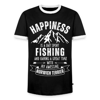 Fishing and Norwich Terriers - Men's Ringer Shirt - black/white - Front - AI Model Female 172 light (172cm) & AI Model Male 178 light (178cm)
