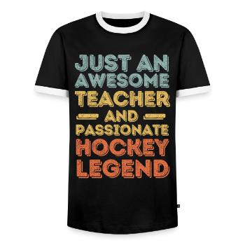 Hockey rétro pour enseignants - T-shirt contrasté Homme - noir/blanc - Devant - AI Model Female 172 light (172cm) & AI Model Male 178 light (178cm)