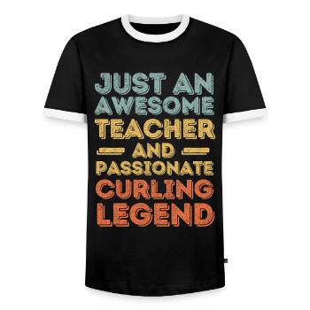 Lehrer Curling retro - Männer Kontrast-T-Shirt - Schwarz/Weiß - Vorne - AI Model Female 172 light (172cm) & AI Model Male 178 light (178cm)