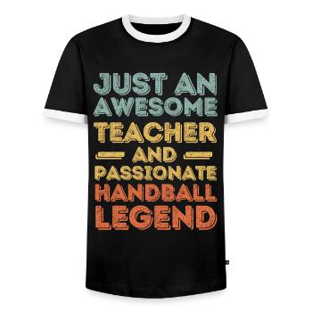 Teacher Handball retro - Men's Ringer Shirt - black/white - Front - AI Model Female 172 light (172cm) & AI Model Male 178 light (178cm)
