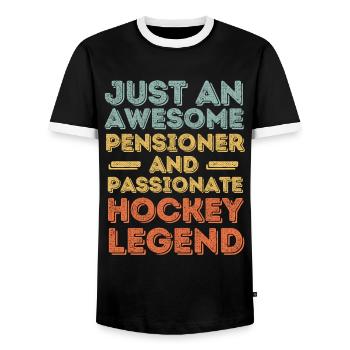 Retraité Hockey rétro - T-shirt contrasté Homme - noir/blanc - Devant - AI Model Female 172 light (172cm) & AI Model Male 178 light (178cm)