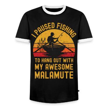 Fishing, fishing and malamute - Men's Ringer Shirt - black/white - Front - AI Model Female 172 light (172cm) & AI Model Male 178 light (178cm)