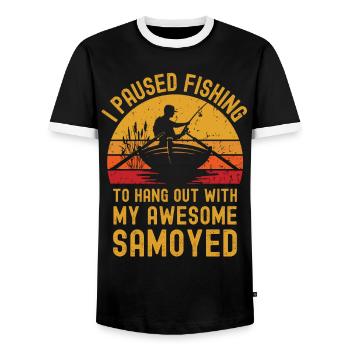 Fishing, fishing and Samoyed - Men's Ringer Shirt - black/white - Front - AI Model Female 172 light (172cm) & AI Model Male 178 light (178cm)