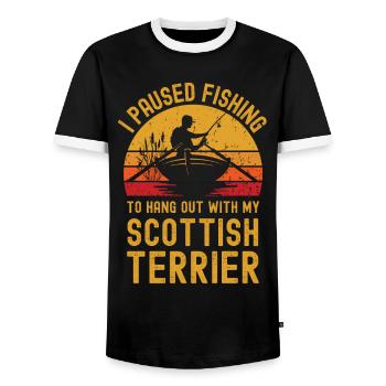 Fishing, fishing and Scottish Terrier - Men's Ringer Shirt - black/white - Front - AI Model Female 172 light (172cm) & AI Model Male 178 light (178cm)