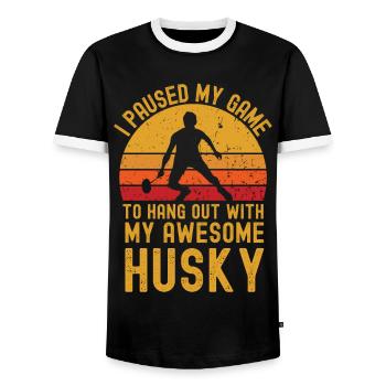 Badminton und Husky - Männer Kontrast-T-Shirt - Schwarz/Weiß - Vorne - AI Model Female 172 light (172cm) & AI Model Male 178 light (178cm)