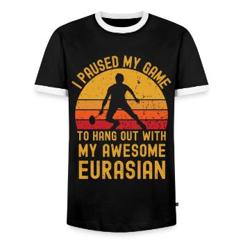 Badminton and Eurasier - Men's Ringer Shirt - black/white - Front - AI Model Female 172 light (172cm) & AI Model Male 178 light (178cm)