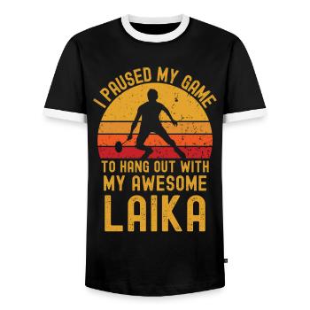 Badminton und Laika - Männer Kontrast-T-Shirt - Schwarz/Weiß - Vorne - AI Model Female 172 light (172cm) & AI Model Male 178 light (178cm)