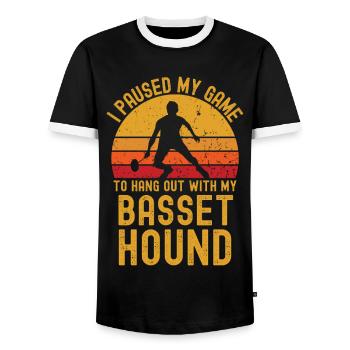 Badminton and Basset Hound - Men's Ringer Shirt - black/white - Front - AI Model Female 172 light (172cm) & AI Model Male 178 light (178cm)
