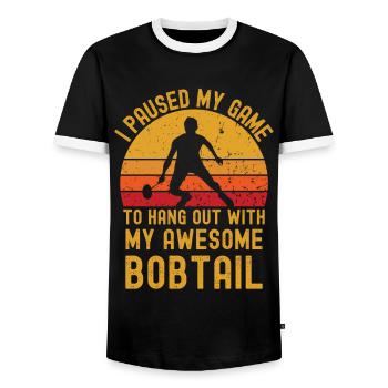 Badminton and Bobtail - Men's Ringer Shirt - black/white - Front - AI Model Female 172 light (172cm) & AI Model Male 178 light (178cm)