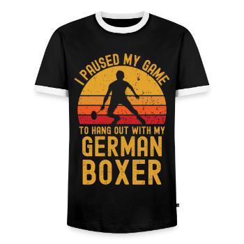 Badminton und Deutscher Boxer - Männer Kontrast-T-Shirt - Schwarz/Weiß - Vorne - AI Model Female 172 light (172cm) & AI Model Male 178 light (178cm)