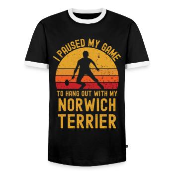 Badminton and Norwich Terrier - Men's Ringer Shirt - black/white - Front - AI Model Female 172 light (172cm) & AI Model Male 178 light (178cm)