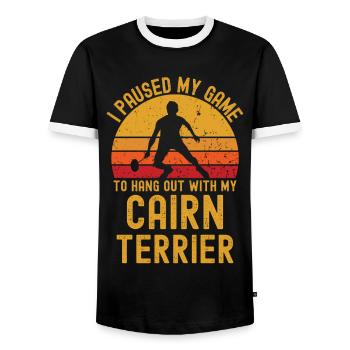 Badminton et Cairn Terrier - T-shirt contrasté Homme - noir/blanc - Devant - AI Model Female 172 light (172cm) & AI Model Male 178 light (178cm)