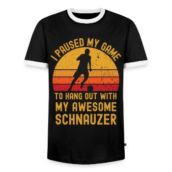 Football et Schnauzer - T-shirt contrasté Homme - noir/blanc - Devant - AI Model Female 172 light (172cm) & AI Model Male 178 light (178cm)