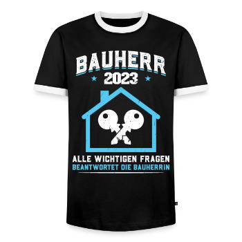 Bauherr 2023 Spruch Richtfest Traumhaus - Männer Kontrast-T-Shirt - Schwarz/Weiß - Vorne - AI Model Female 172 light (172cm) & AI Model Male 178 light (178cm)