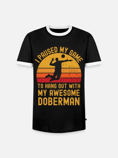 Volleyball und Dobermann - Männer Kontrast-T-Shirt - Schwarz/Weiß