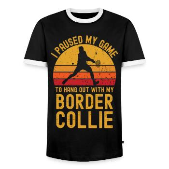 Tennis and Border Collie - Men's Ringer Shirt - black/white - Front - AI Model Female 172 light (172cm) & AI Model Male 178 light (178cm)