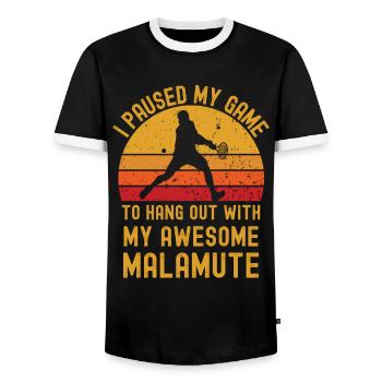 Tennis and Malamute - Men's Ringer Shirt - black/white - Front - AI Model Female 172 light (172cm) & AI Model Male 178 light (178cm)