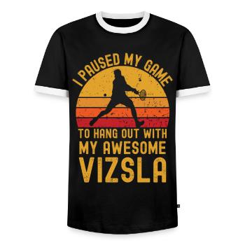 Tennis and Vizsla - Men's Ringer Shirt - black/white - Front - AI Model Female 172 light (172cm) & AI Model Male 178 light (178cm)