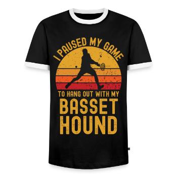 Tennis and Basset-Hound - Men's Ringer Shirt - black/white - Front - AI Model Female 172 light (172cm) & AI Model Male 178 light (178cm)